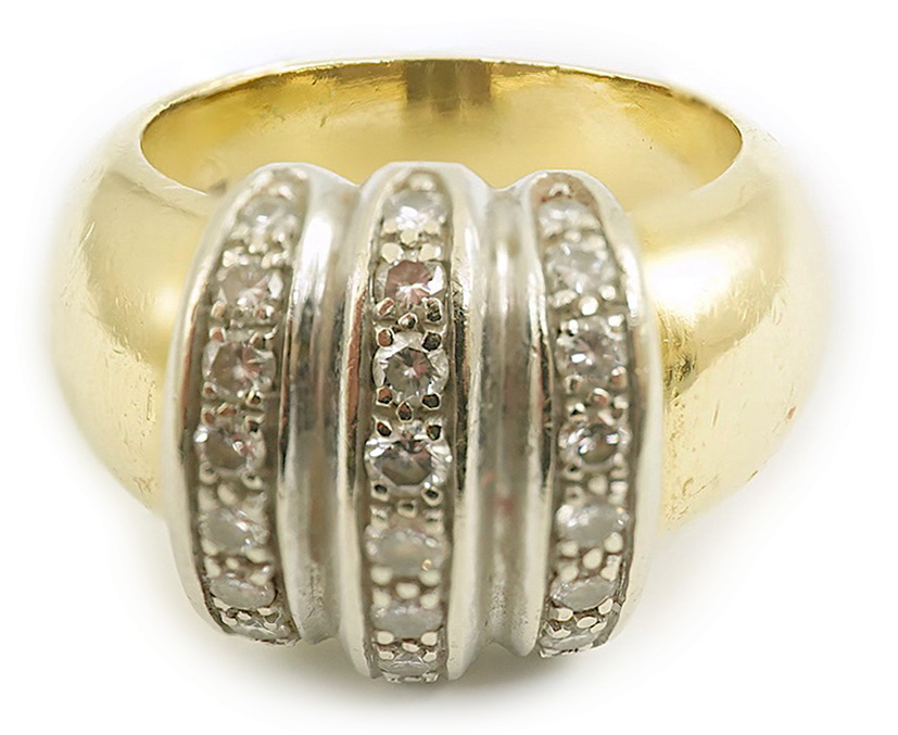A modern Mappin & Webb Italian 18k gold and three row diamond cluster set dress ring
